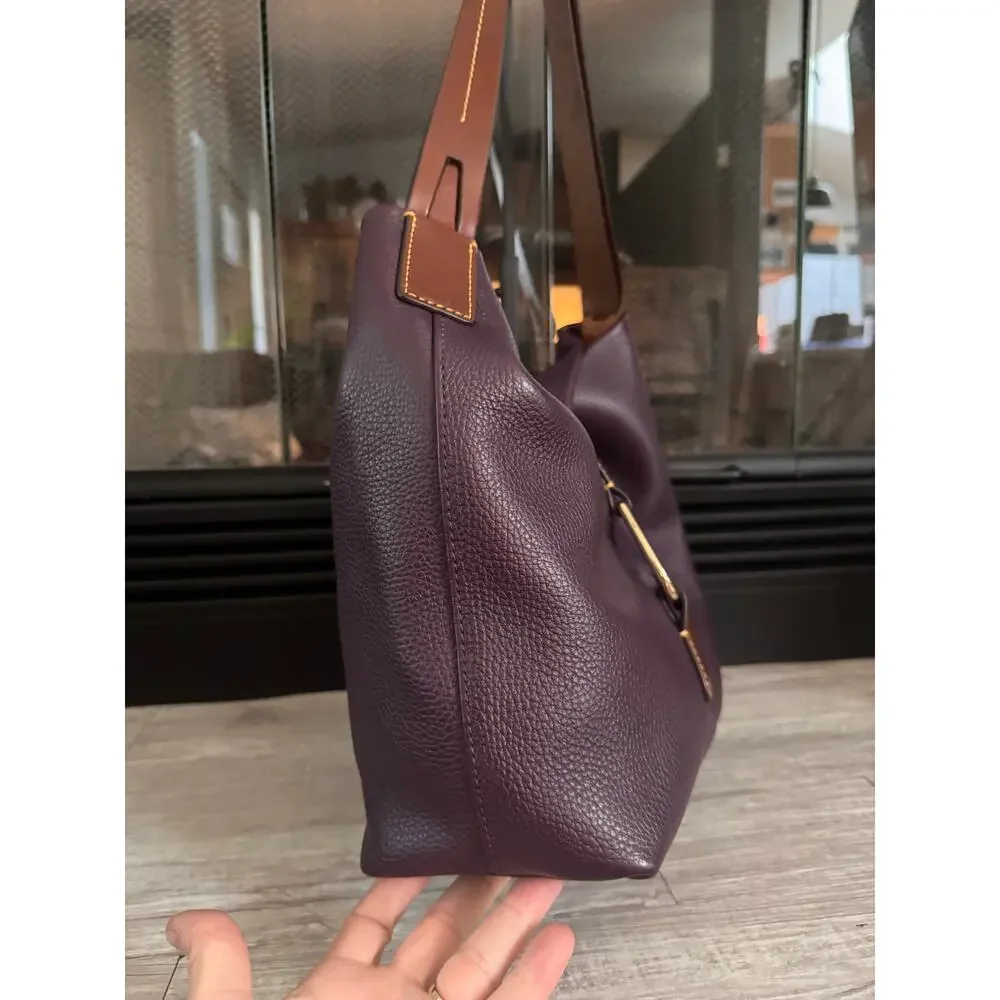 Stunning Dooney & Bourke eggplant purple pebble leather Derby tote handbag